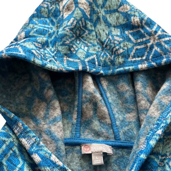 T by Talbots Nordic Blue Snowflakes Fleece Hoodie Pullover Women's Sz L Large - Picture 4 of 13